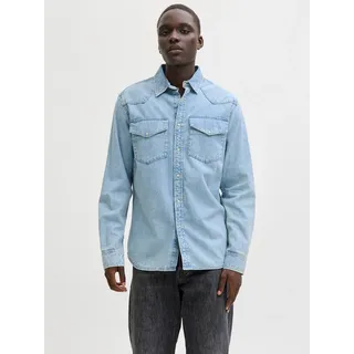 Jeanshemd JACK & JONES "JJEWESTERN JJSHIRT AT 187 NOOS", Herren, Gr. XL, N-Gr, blau denim pack:light blau, Denim/Jeans, Obermaterial: 100% Baumwolle, unifarben, slim fit normal, Hemden Jeanshemd, mit Brusttaschen
