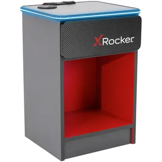 X Rocker Carbon-Tek Gaming Nachttisch mit LED-Beleuchtung & Wireless Charging Ladepad - grau/rot