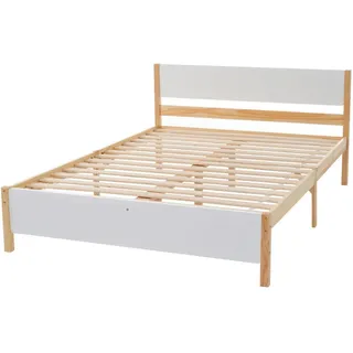 Redom Holzbett 140/200 cm mit 15 Latten, stabilem Mittelfuß und Kopf- und Fußteil, Weiß/Natur , Naturfarben , Holz , 140x200 cm , Schlafzimmer, Betten