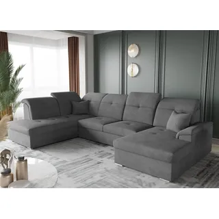 Wohnlandschaft Schlafsofa FREJA Stoff Brooklyn Anthrazit Langer Schenkel Links - Grau