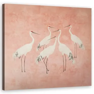 Feeby Wandbild kraniche tiere abstrakt , Pink , Textil , Tiere , Rechteckig , 50x50 cm , Bilder & Rahmen, Bilder, Leinwandbilder