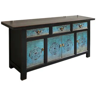 opium outlet Möbel Kommode Schrank Sideboard Hochzeitsschrank 34372-5 schwarz-türkis asiatisch chinesisch orientalisch Holz