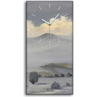 Küche Wohnzimmer Wand Leinwand Uhr Geräuschlos 30x60 Gemälde Winter Berge Wolken - weiße Hände - Weiß
