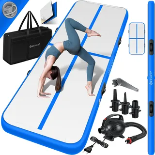 KESSER® Turnmatte Aufblasbar Airtrack 2m/3m/4m/5m/6m Fitness-Matte Gymnastikmatte | inkl. Tragetasche & elektr. Luftpumpe | Yogamatte, Tumbling Matten, Trainingsmatte, Turn- & Fitness - Blau