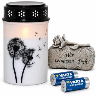 NECESITAS LED Grablicht weiß mit Batterie | Grabkerzen | Grabkerze LED | Grablichter | Grabschmuck | Grabkerzen - Lange Brenndauer von bis zu 6 Monaten & Flackereffekt wie bei einer echten Kerze