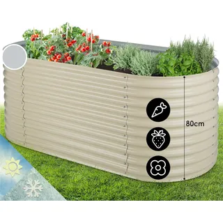 Blumfeldt Hochbeet aus Metall, Wetterfestes Stahlblech-Hochbeet für Balkon & Garten, Rostfreies Hochbeet Oval, Freistehende Hochbeete 200x80x100 cm, 1257L Pflanzkübel Groß für Blumen, Obst, Gemüse - Beige