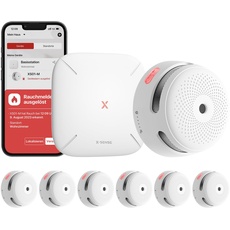 Bild von Smart Rauchmelder XS01-M mit SBS50 Basisstation, TÜV Rheinland-Zertifiziert, Funkrauchmelder mit WLAN, vernetzbarer Feuermelder, kompatibel mit der X-Sense Home Security App, FS61, 6 Stück