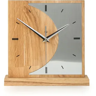 Kreative Feder Designer-STANDUHR „Silvermoon“ aus Eichenholz – analoge TISCHUHR ohne Tickgeräusche (leises Funkuhrwerk, Eiche)