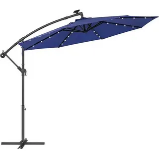 Modante Ampelschirm , Blau, Schwarz , Textil , 300 mm , 300x300 cm , höhenverstellbar, regenabweisend, rostfrei, stabile Strebegelenke, UV-beständig, LED-Beleuchtung, Ein/Aus-Schalter , Gartenmöbel, Loungemöbel