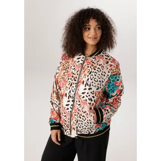 Blouson ANISTON PLUS, Damen, Gr. 54, bunt, Web, Obermaterial: 100% Polyester. Futter: 100% Polyester, Antik-Look, figurumspielend hüftlang, Rippbündchen kontrastfarben, Jacken Blouson, Mit Animaldruck