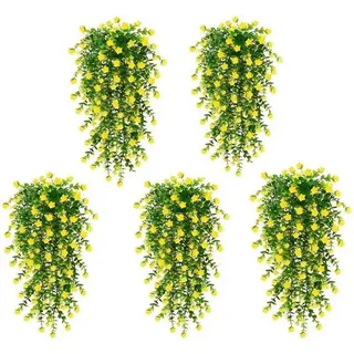 Unyqoos® 5er-Set farbenfrohe, realistische hängende Kunstpflanzen – ca. 76 cm, für Innen & Außen, wartungsfrei, verblassungsbeständige Blüten - Gelb, Grün
