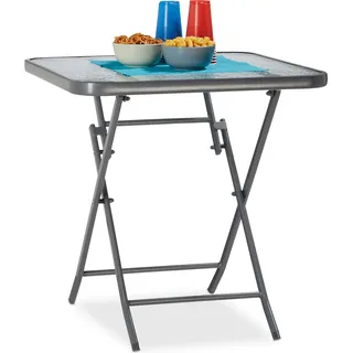 Relaxdays Balkontisch klappbar STRUK mit Ornament-Glasplatte, Bistrotisch für Garten & Balkon, eckig, 70 x 70 cm, grau - Grau