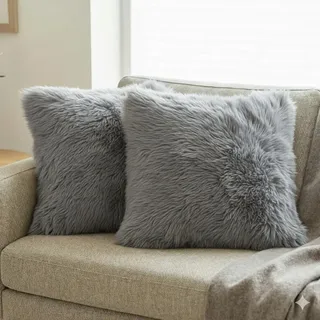 Nordic Sheep Langhaar Lammfell Kissenbezug 50x50 cm | Weiches Fell für Stühle, Sofa & Bett | Gemütliches Sitzkissen & Lammfell Sitzauflage in Natur- und Trendfarben | Farbe: Hellgrau