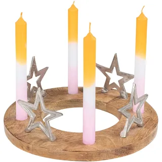 Adventskranz Stabkerzen ø30cm Mango Holz Silber Natur Kerzenhalter Sterne Weihnachten Weihnachtsdeko Kerzenständer Tischdeko Deko