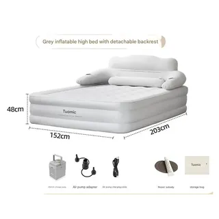 Aufblasbares Doppelbett - Camping Luftmatratze - Mit Rückenlehne, 48 cm hoch, für 2 Personen, klappbar, Indoor Outdoor - Hellgrau - Hellgrau