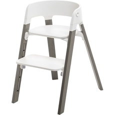 Stokke Steps Stuhl – Beine Hazy Grey & Sitz White – 5-in-1 Sitzsystem – Verwandelbar in den Newborn + Kleinkind Hochstuhl – Für diverse Altersstufen oder bis 84 kg – Werkzeuglos verstellbar & stylish