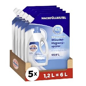 Sagrotan Wäsche-Hygienespüler Himmelsfrische Nachfüller &#8211; 5 x 1,2 l um 10,12 € statt 16,87 €
