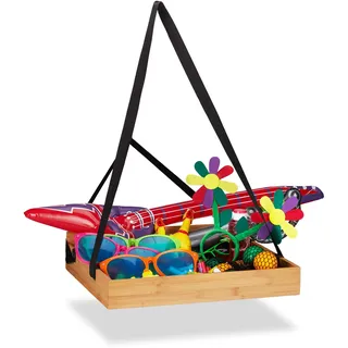 Relaxdays Bauchladen Bambus, für Junggesellenabschied, Junggesellinnenabschied & Promotion, 2 Gurte, 50x40 cm, Natur, Größe