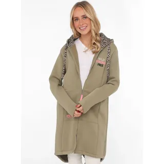 Zwillingsherz Jerseymantel ""Wild and Free"" mit auffäligem Front und Back Motiv und Leo Details, khaki