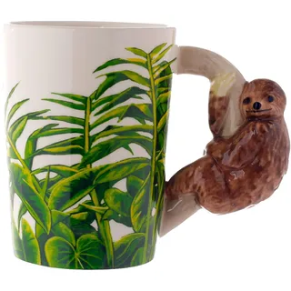 Puckator Faultier Tasse mit 3D Faultier am Henkel weiß, Bedruckt, 100% Keramik, in Geschenkverpackung.