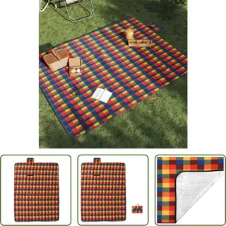The Living Store Picknickdecke Faltbar Mehrfarbig Kariert 200x150 cm Samt - Bunt
