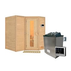 KARIBU Sauna »Riga 1«, inkl. 9 kW Saunaofen mit externer Steuerung, für 3 Personen - beige