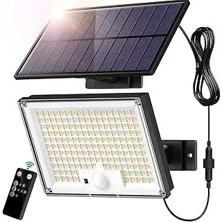 Solarlampen mit Bewegungsmelder 172LED, Solar Strahler IP65 Außenwandleuchte, Gartenleuchten mit 5m Kabel, Solarleuchten für Außen, Garage