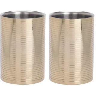 Bambelaa! 2er Set Weinkühler aus Edelstahl Premium Design Goldbeschichtet Sektkühler Flaschenkühler doppelwandig (ca. 17 x 12 cm)