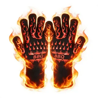 Grillhandschuhe Hitzebeständig bis 800°C,Ofenhandschuhe,Topfhandschuhe,Feuerfeste Handschuhe,BBQ Handschuhe,Kochhandschuhe,Backhandschuhe, Ideale für Ofen, BBQ, Kochen (L/XL/XXL, Rot)