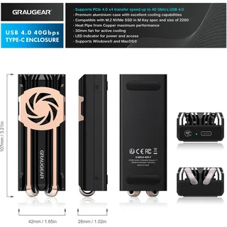 GRAUGEAR M.2 NVMe SSD-Gehäuse 1 x M.2 USB 4,0