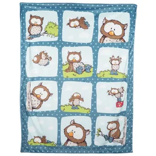 NICI 48936 Eule Oscar 106x140cm blau-Kuscheldecke für Babys & Kinder-Flauschige Plüschdecke-Warme Decke für Mädchen & Jungen