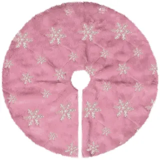 Weihnachtsbaumrock zum Valentinstag Klein Rosa, 60cm Mini Tannenbaum Decke Kunstfell, Christbaumdecke mit silberner Schneeflocken Paillettenstickerei, für Valentinstag für Tisch Mini Weihnachtsbaum