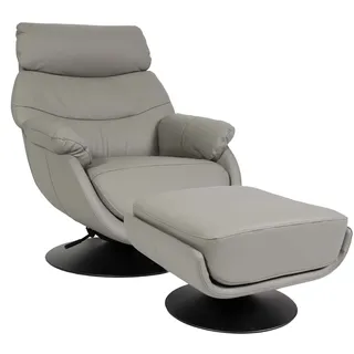 Mendler Relaxsessel HWC-K99 Kunstleder 78 x 99 x 0 cm Grau mit Hocker
