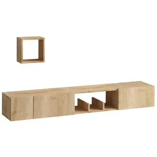 Calicosy Tv-Möbel 1 Nische3 Türen und 1 Wandregal Eichen-Saphir-Dekor avior 32/25/180 cm , Eschefarben , Holzwerkstoff , 180x25x10 cm , Wohnzimmer, TV Möbel, Lowboards, Lowboards stehend