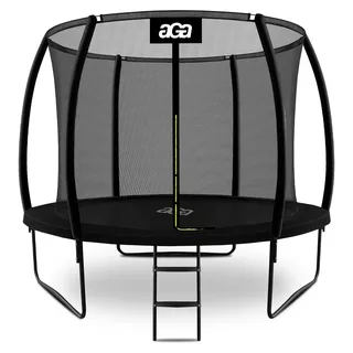 Aga SPORT EXCLUSIVE Trampolin, Kindertrampolin, Gartentrampolin mit Sicherheitsnetz 305 cm 10 ft Schwarz + Schutznetz + Leiter - Schwarz
