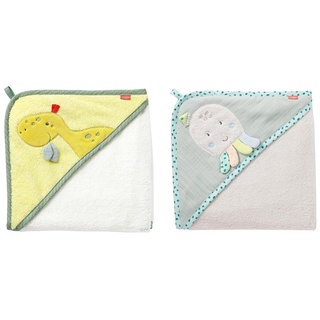 Fehn Badetuch Baby Dino - Badehandtuch Kinder Poncho aus Frottee & Badetuch Baby Oktopus - Badehandtuch Kinder Poncho aus Baumwolle