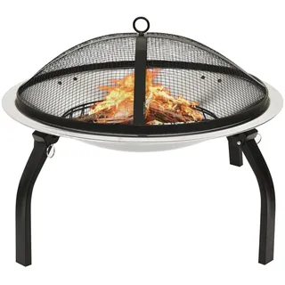 vidaXL 2in1 Feuerschale und Grill mit Schürhaken 56x56x49 cm Edelstahl