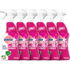 Sagrotan Allzweck-Reiniger – 2in1 Desinfektionsmittel für die zuverlässige Reinigung von Oberflächen – 6 x 750 ml Sprühflasche