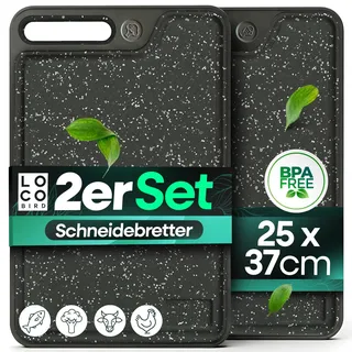 Loco Bird Schneidebrett Kunststoff spülmaschinenfest - 37x25cm - Schneidebretter 2er Set - messerschonender Küchenbrett, schneidbrett groß, cutting board set, chopping board
