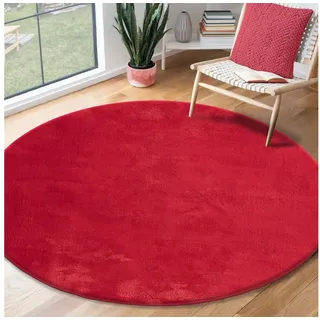 The CarPET Relax round«, rund, 16 mm Höhe, waschbarer Wohnzimmer Teppich modern rutschfest Rot, 200 x 200 cm