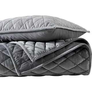 Vera Wang | Diamond Velvet Collection | Steppdecken-Set – weicher und luxuriöser Samt, wendbare & leichte Bettwäsche mit passenden Kissenbezügen, Kingsize, Anthrazit