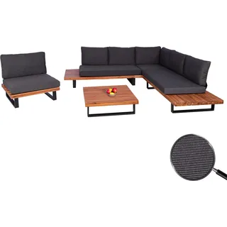Garten-Garnitur mit Sessel HWC-H54, Lounge-Set Sofa, Spun Poly Akazie Holz Aluminium braun, Polster dunkelgrau - Grau
