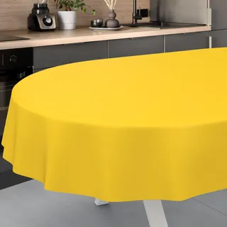 ANRO Wachstuch-Tischdecke abwaschbar Oval 180 x 140 cm Gelb