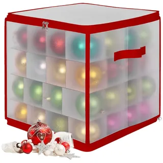 Relaxdays Weihnachtskugel Aufbewahrungsbox, 64 Kugeln, HxBxT: 36x36x36 cm, Kunststoff, Pappe, Kugelbox, transparent/rot