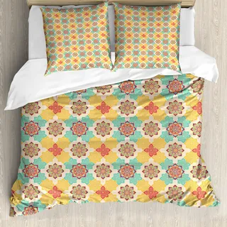 ABAKUHAUS marokkanisch Bettbezug, Boho Kultur der Ureinwohner, Milbensicher Allergiker geeignet mit Kissenbezügen, 155 cm x 220 cm - 80 x 80 cm, Mehrfarbig