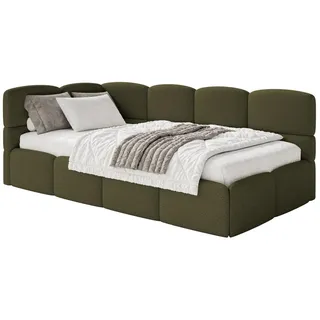 Selsey Jugendbett Cloudy links mit Matratze Bouclé Olivgrün , Textil , 90x200 cm , Kinder- & Jugendzimmer, Jugendmöbel, Jugendbetten