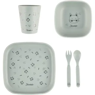Sterntaler Geschirrset Katze Lilly - Baby und Kindergeschirr in eckiger Form ideal zum Füttern und selbständigen Essen lernen - robustes Geschirr aus lebensmittelechtem Material, mattgrün