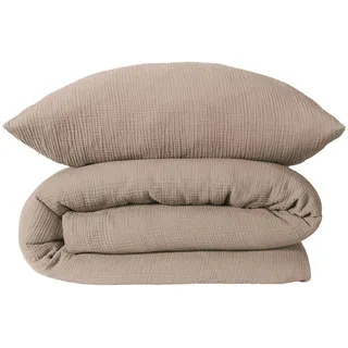 SCHIESSER Molly Unifarben Musselin Taupe 155 x 220 cm + 80 x 80 cm
