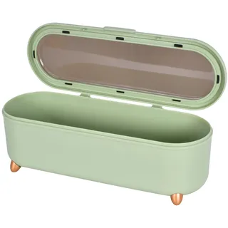 DEARBAG Besteck Abtropfbehälter Kunststoff, Besteckhalter Tisch, Grün Besteckbox mit Abtropfgitter, Besteck Aufbewahrungsbox mit Deckel für Essstäbchen Löffel Messer Gabel, Küchenutensilienhalter
