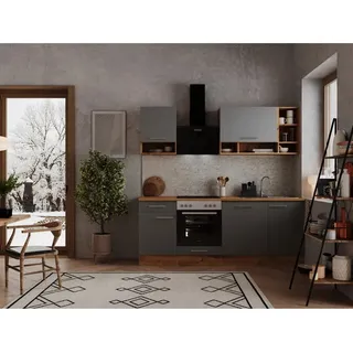 Respekta Küchenzeile 220 cm Grau-Wildeiche Nachbildung matt